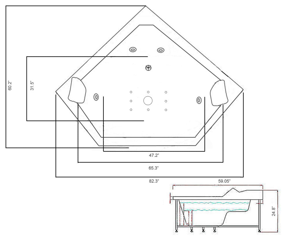Whirlpool Corner Bathtub white 59.05" x 59.05" with Heater - Ibiza