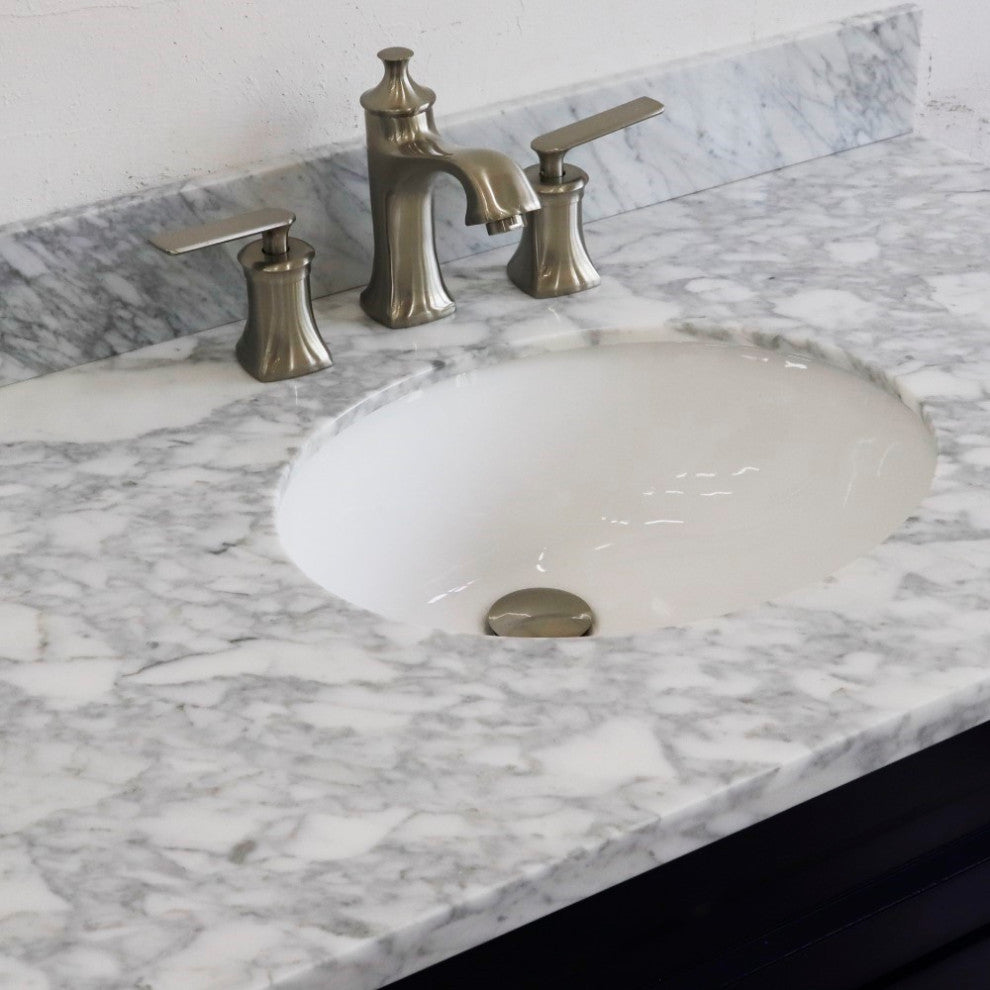 37" Single Sink Vanity, Blue Finish With White Carrara Marble