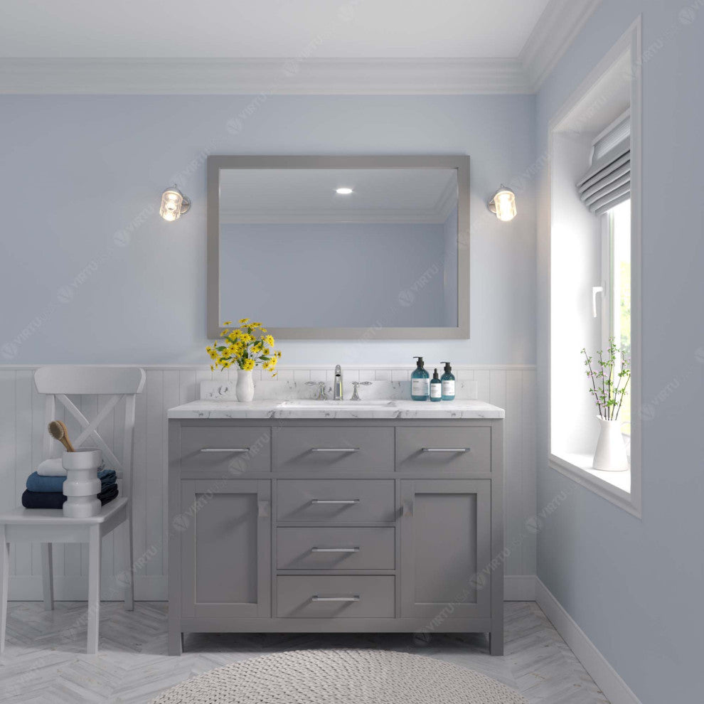 Caroline 48" Single Bath Vanity With Cultured Marble Quartz Top, Gray