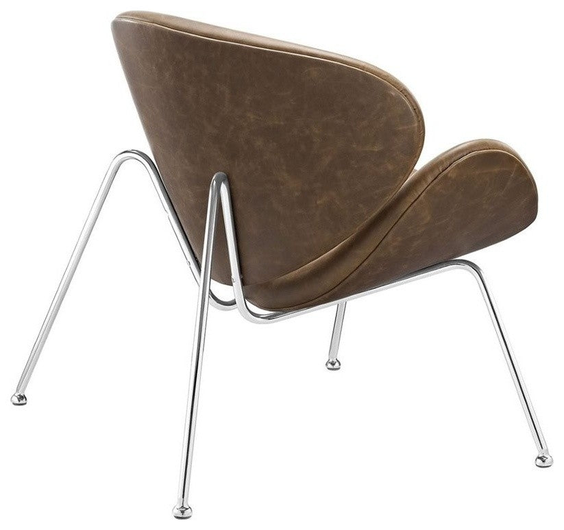 Modern Brown Nutshell Upholstered Vinyl Lounge Chair