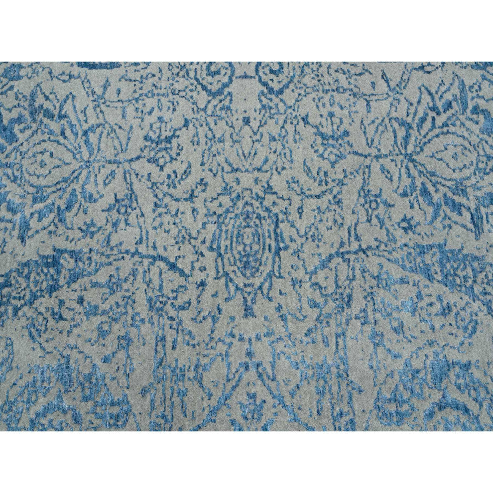 Gray, Fine Jacquard Hand Loomed, Wool and Silk, Oversized, Rug, 11'10" x 18'0"