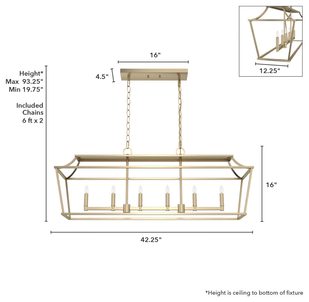 Hunter Laurel Ridge Alturas Gold 6 Light Linear Chandelier Ceiling Light