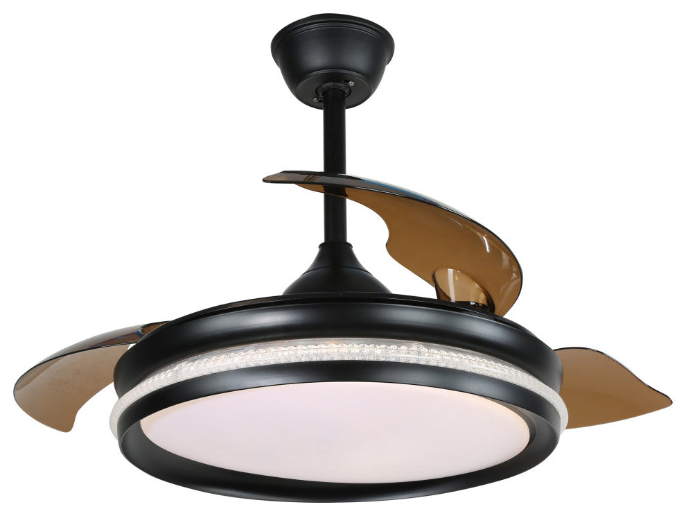 42" LED Retractable Ceiling Fan With Light Kit and Remote Control Included, Blac