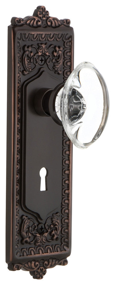 Nostalgic Warehouse Egg and Dart Plate Mortise Oval Clear Crystal Glass Knob