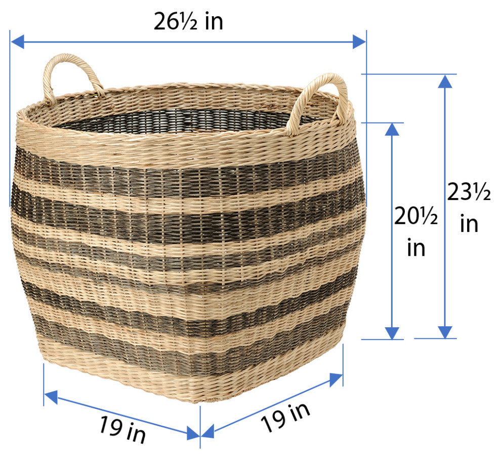Large Striped Wicker Storage Basket