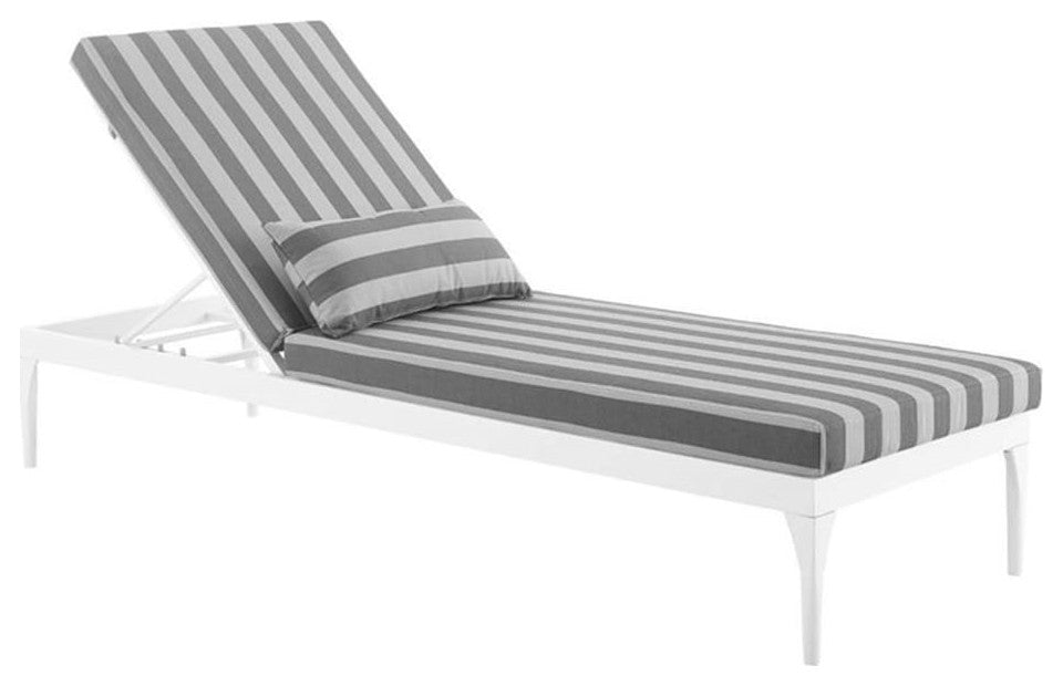 Modway Perspective Aluminum Patio Chaise Lounge Chair in White and Striped Gray