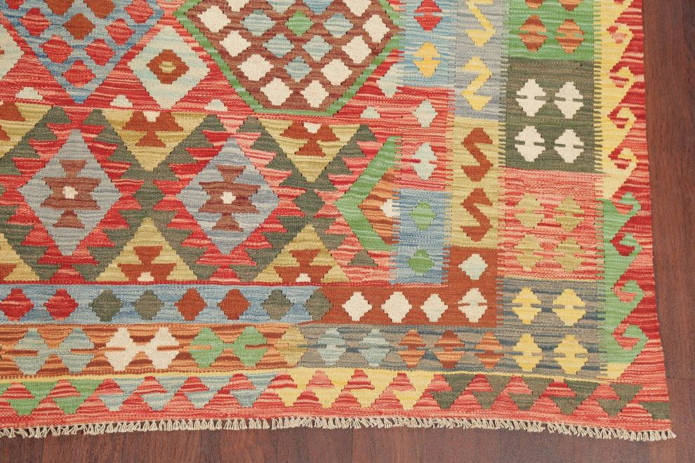 Kilim Southwestern Oriental Hand-Woven Turkish Traditional Area Rug, 9'8"x6'10