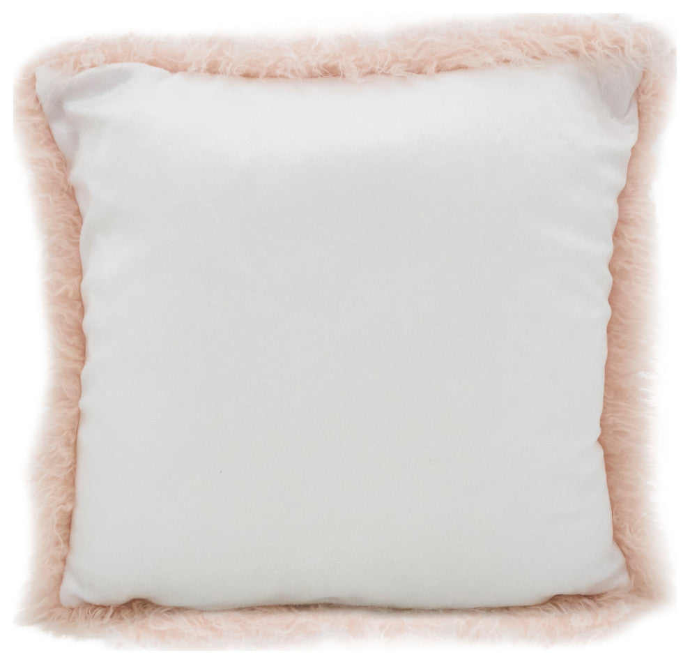Poly Filled Mongolian Faux Fur Throw Pillow, 22"x22", Rose
