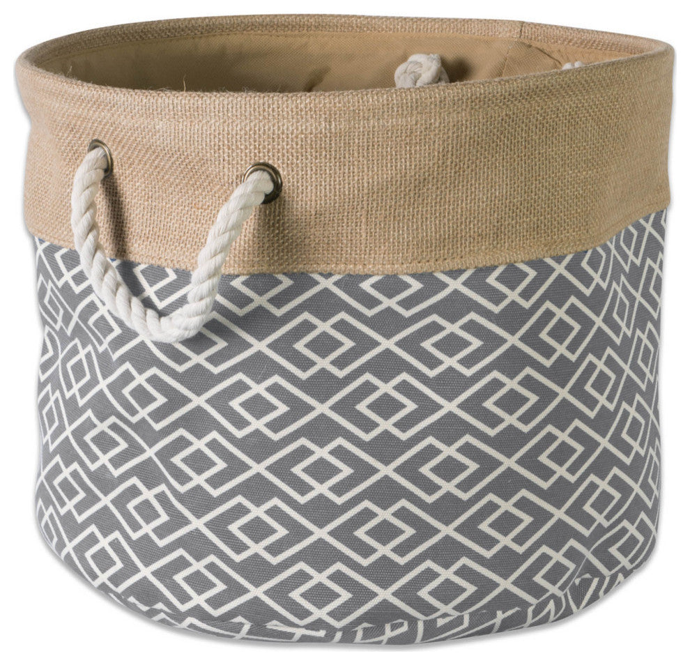 Burlap Bin Diamond Gray Round Small 9"x12"x12"