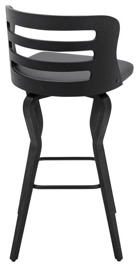 Verne 30 Swivel Gray Faux Leather and Black Wood Bar Stool