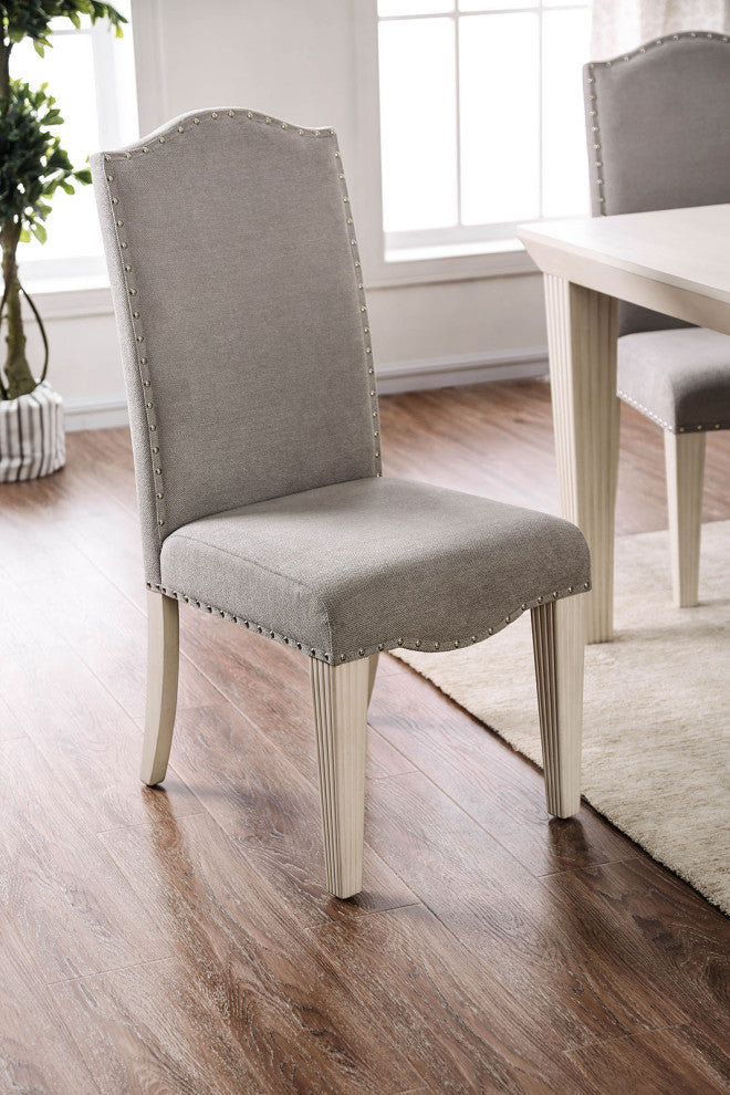 Set of 2 Dining Side Chair, Gray and Antique White