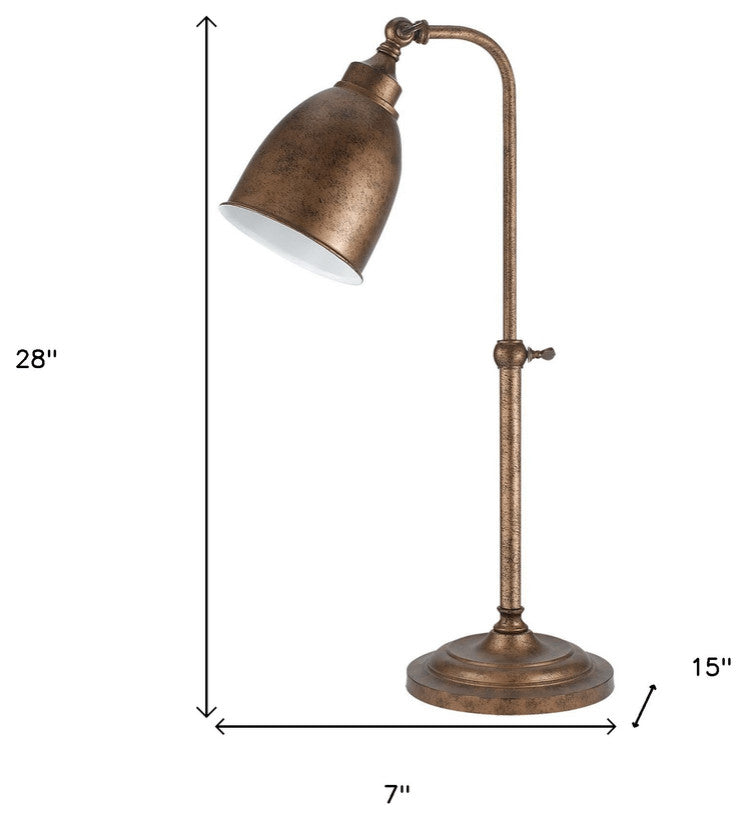 28" Bronze Metal Adjustable Lantern Table Lamp With Bronze Dome Shade