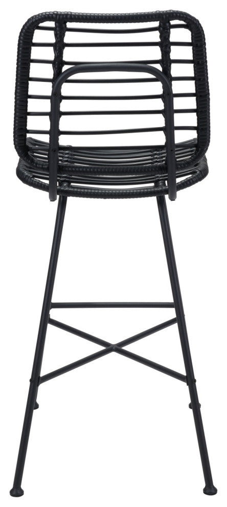 Bar Stool Chair Barstool, Set of 2, Steel Metal, Black, Outdoor Patio Balcony