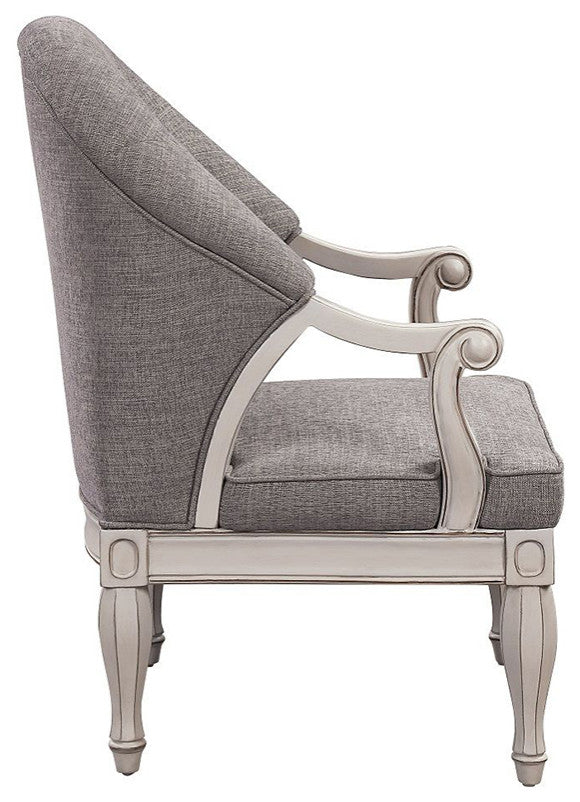 Fabric Upholstered Accent Chair, Gray and Antique White