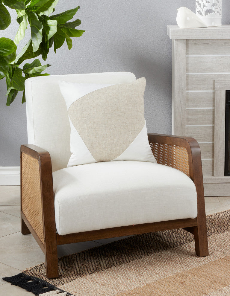 Velvet Throw Pillow With Geometric Design, White, 18"x18", Down Filled