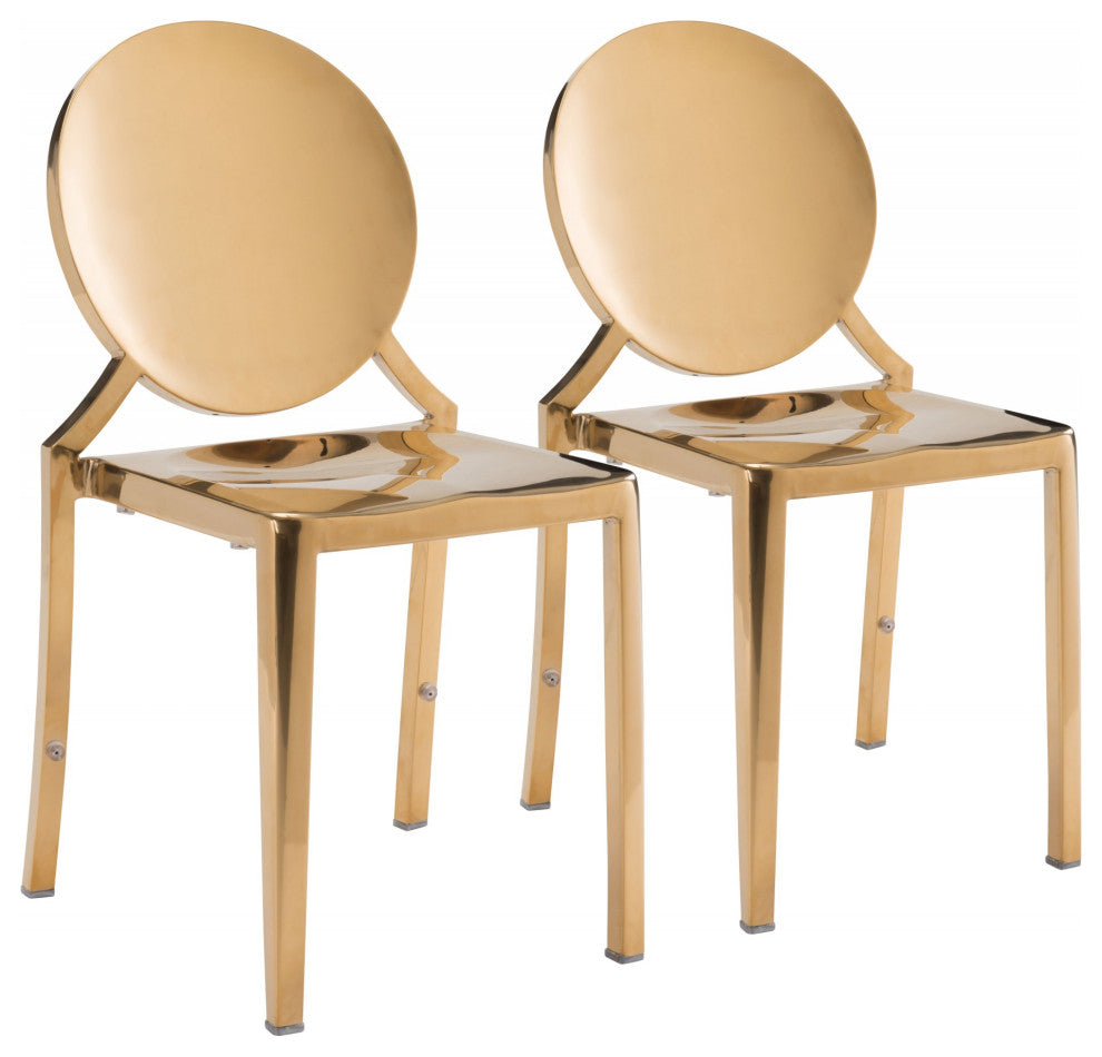 Set of Two Shiny Gold Contemporary Dining Chairs