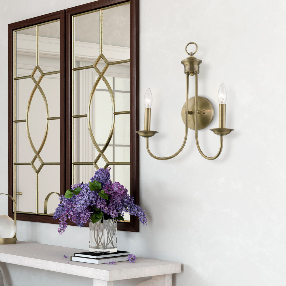 Estate 2 Light Antique Brass Double Sconce