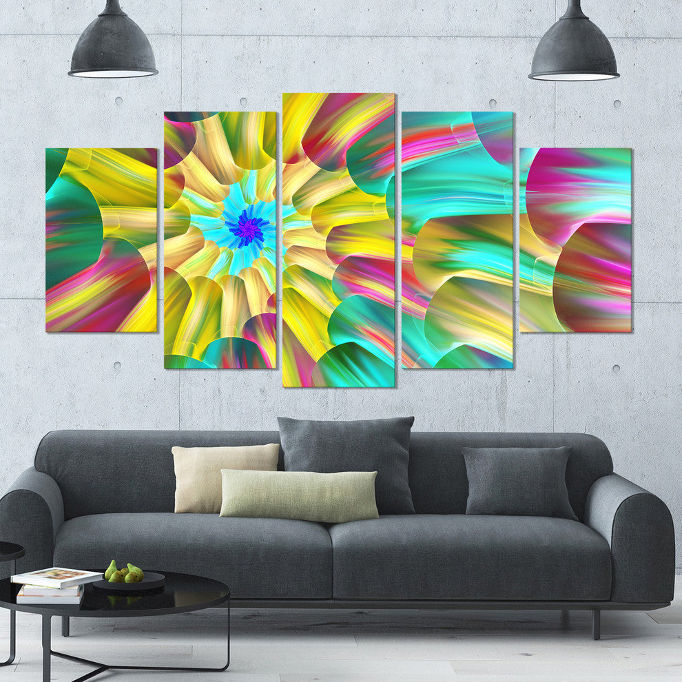 Multi Color Stained Glass Spirals, Floral Canvas Art Print, 60"x32", 5 Panels