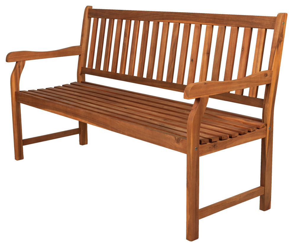 Laurel 59.1" 3-Seat Slat-Back Acacia Wood Outdoor Garden Patio Bench