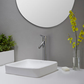 Elavo Ceramic Square Semi-Recessed White Sink, PU Drain Chrome