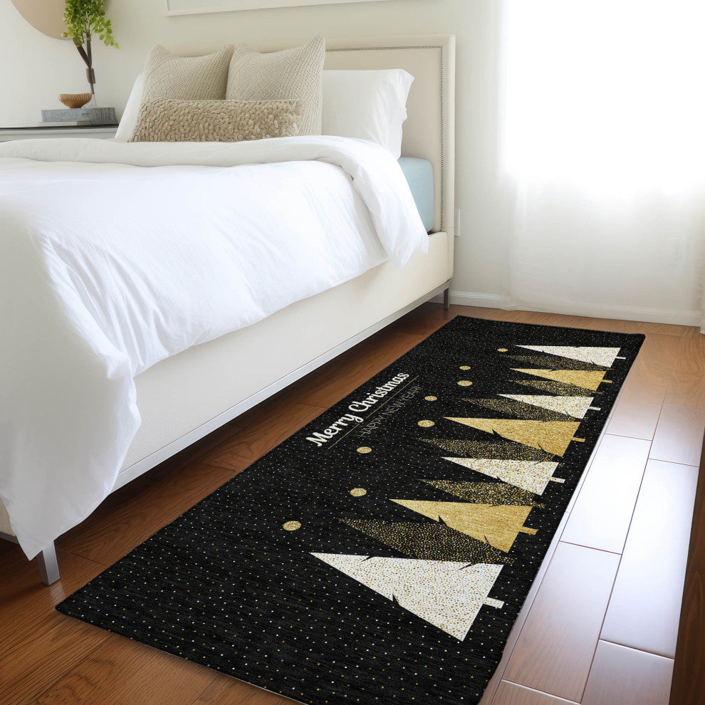 Addison Premium Washable Mayfield AMF222 Black 2'3" x 7'6" Runner Rug