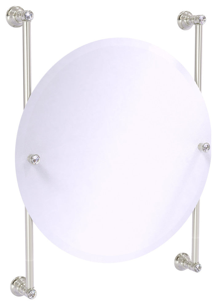 Carolina Crystal Round Frameless Rail Mounted Mirror, Satin Nickel