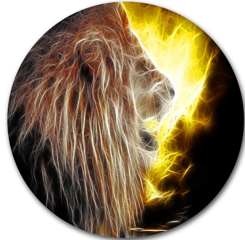 Lion With Fire, Animal Digital Art Round Wall Art, 36"