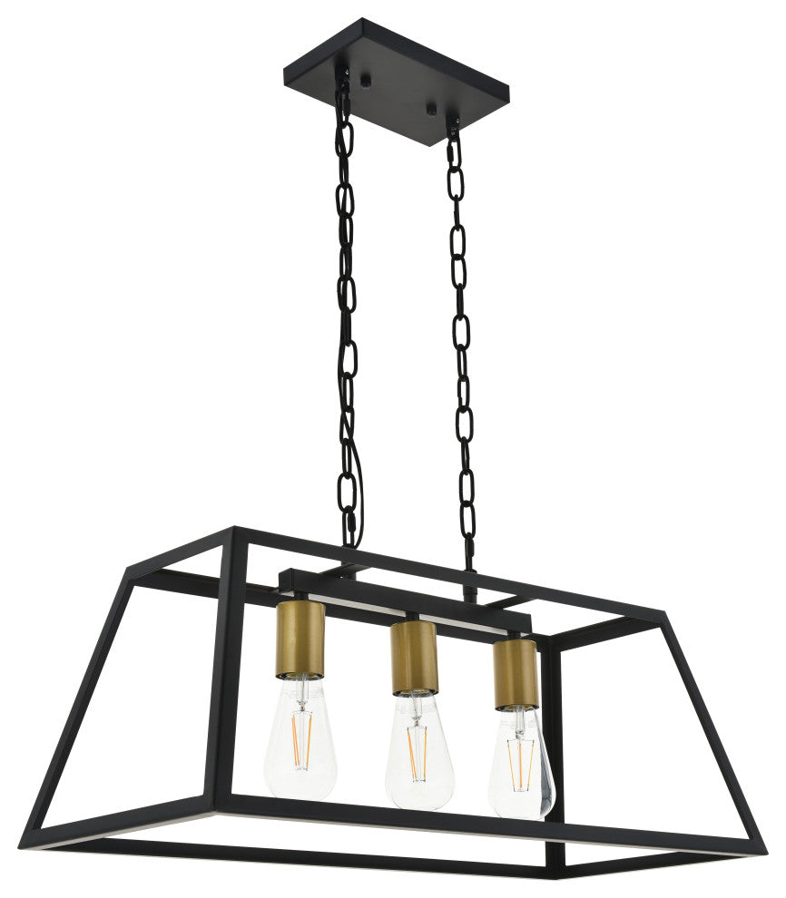 Black Finish 1-Light Pendant, Brass and Black, 25.2"x11"x10.8"