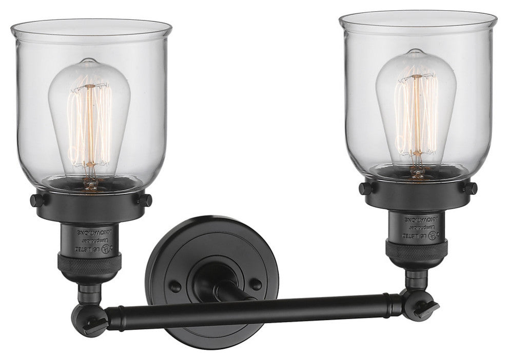 Small Bell 2-Light Bath Fixture, Matte Black, Glass: Clear