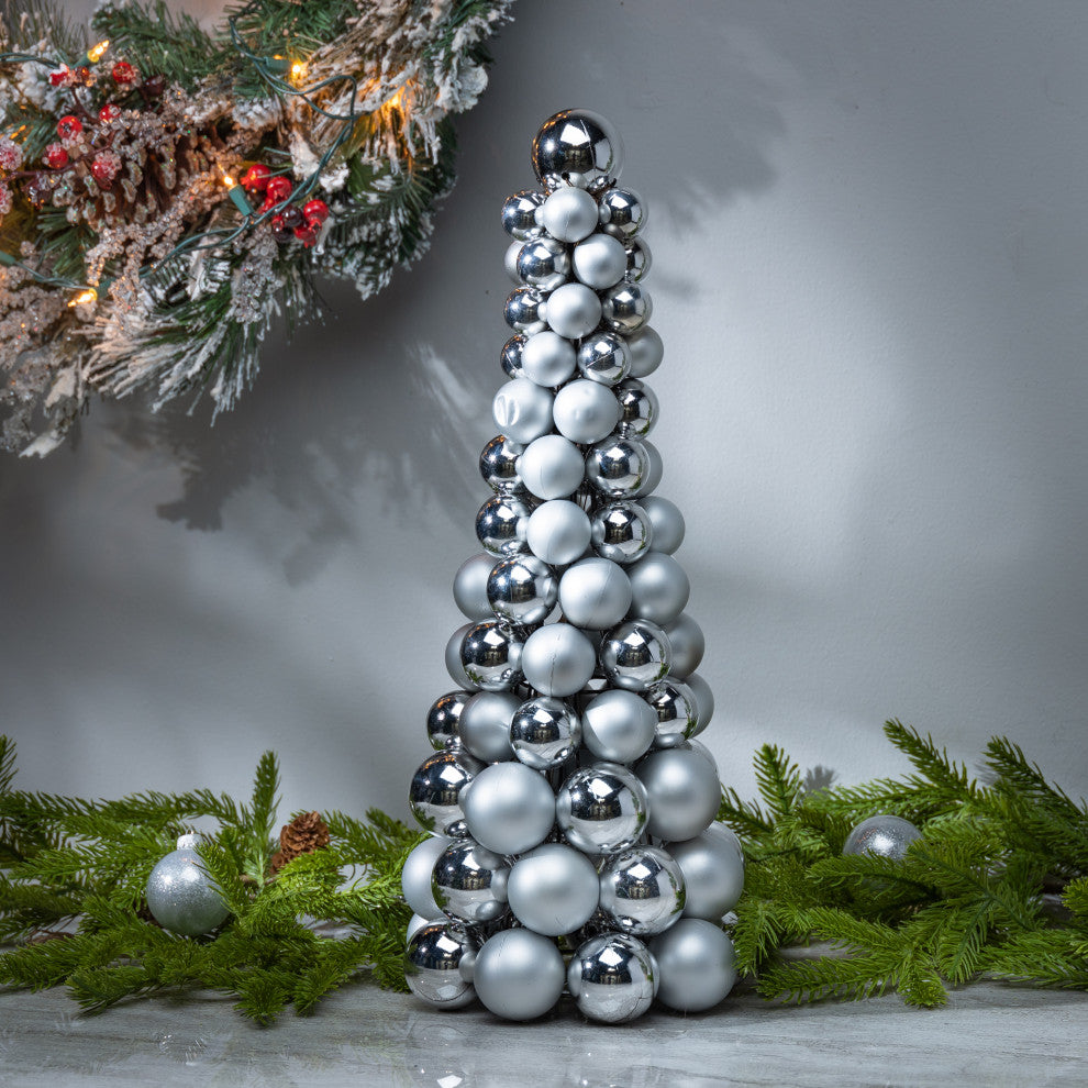 18" Silver Ornament Cone Tree