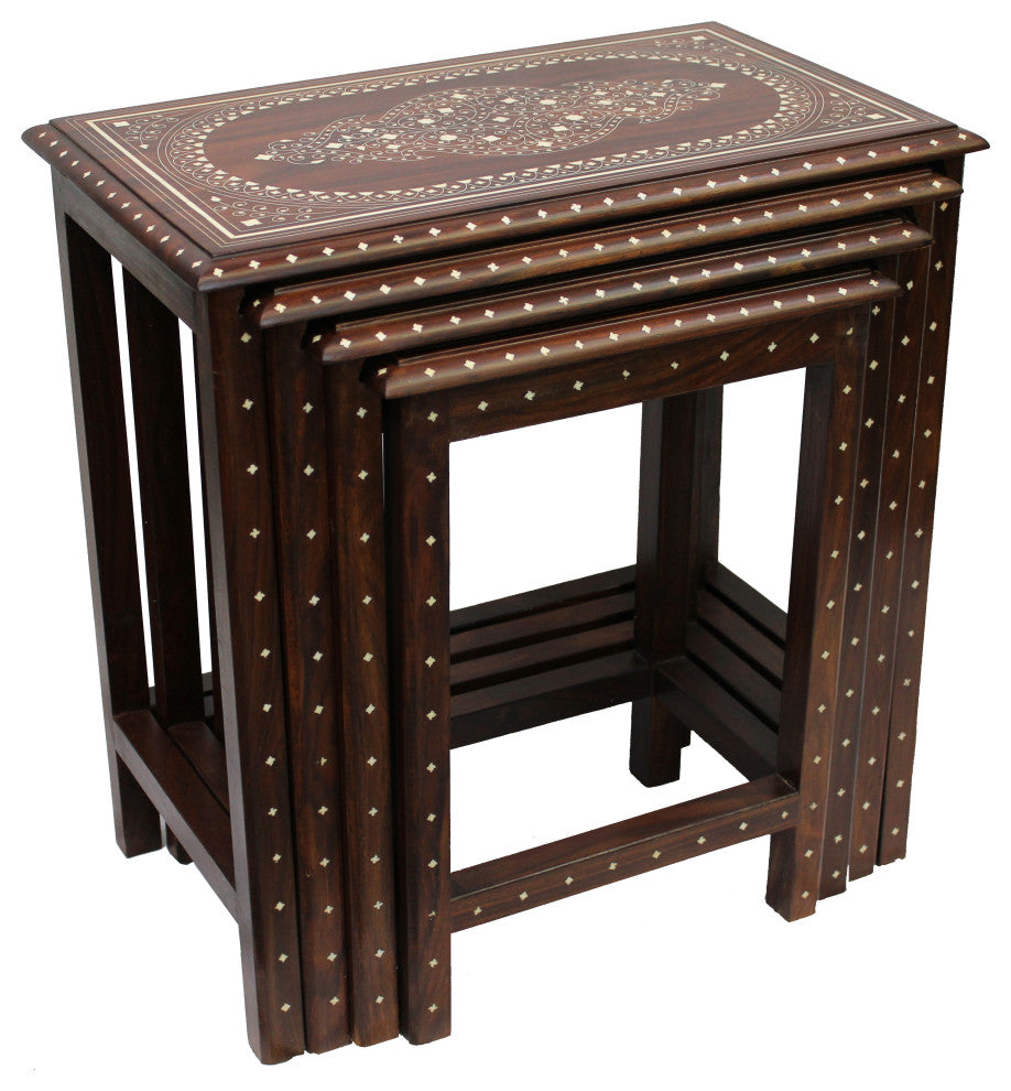 Natural Geo Decorative Set of 4 Nesting Tables - White Oval