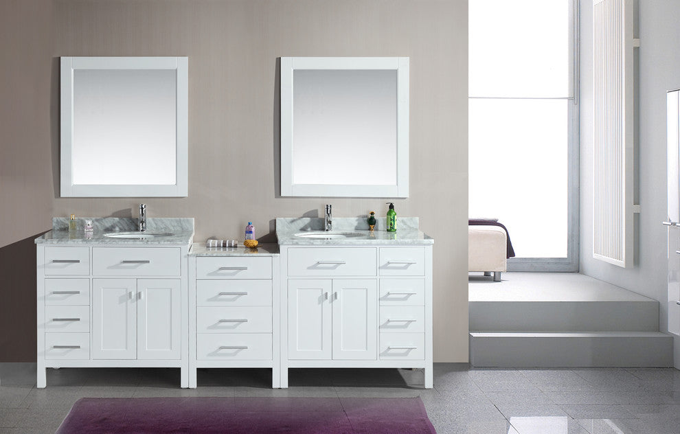 London 92" Double Sink Vanity Set, White