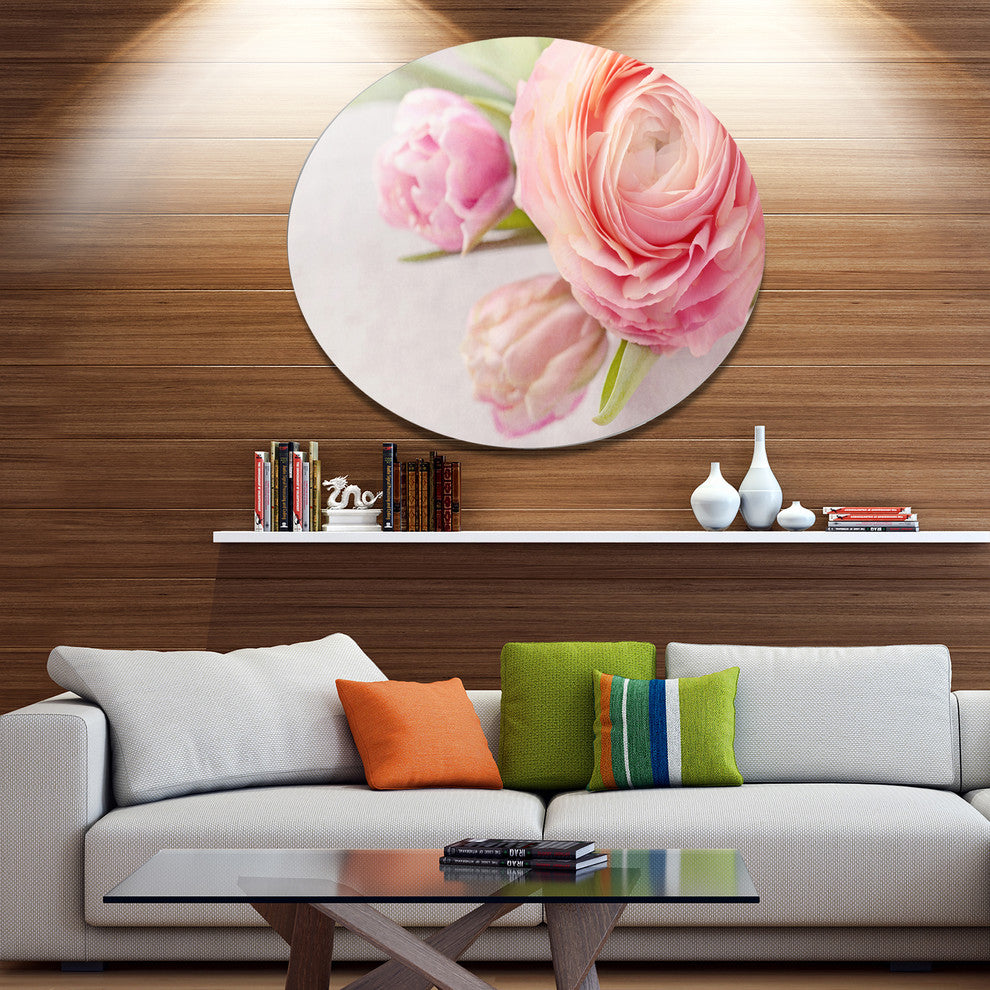 Full Bloom And Blooming Flowers, Floral Round Wall Art, 23"