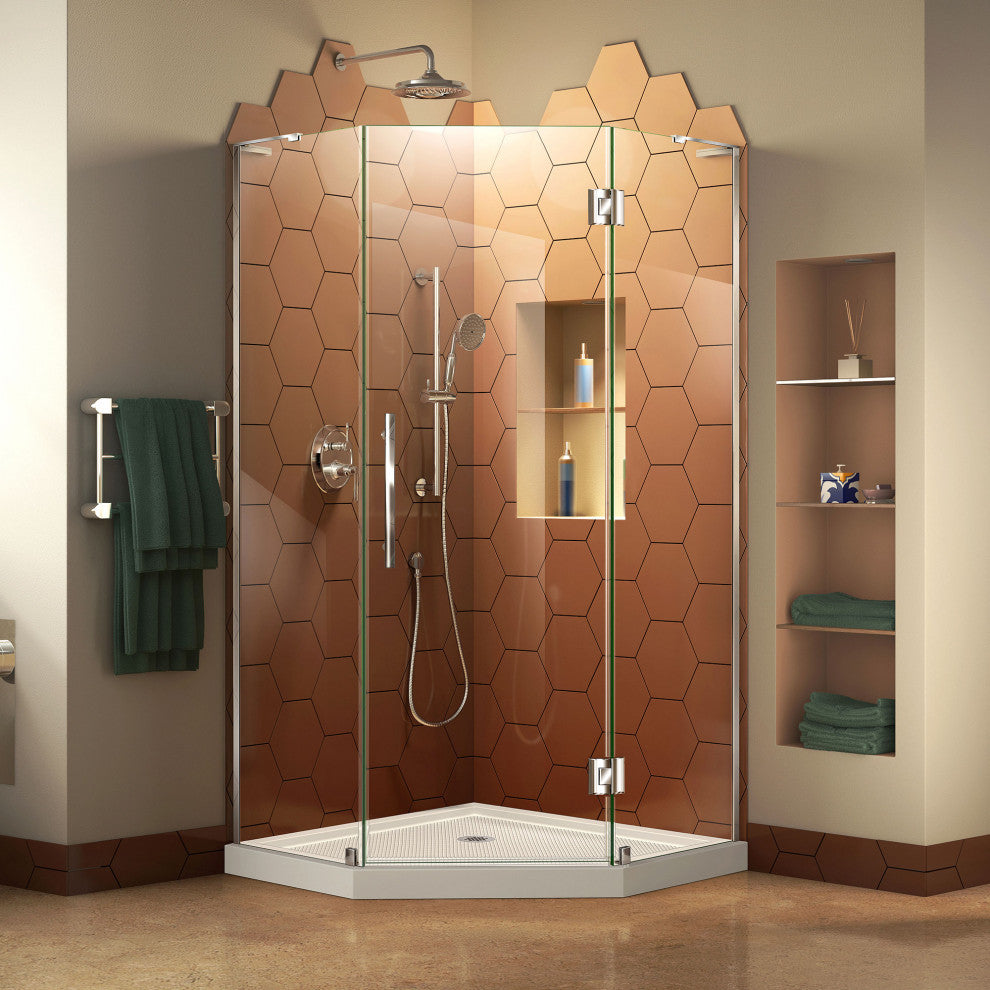 DreamLine Prism Plus 40x74 3/4 Neo-Angle Shower Enclosure Chrome, Biscuit Base