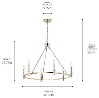 Carrick Chandelier, Black, Polished Nickel, 6 Light