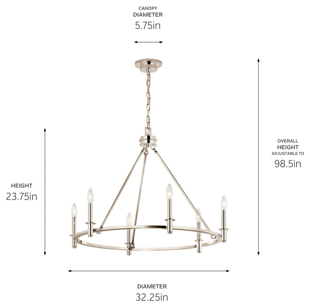 Carrick Chandelier, Black, Polished Nickel, 6 Light