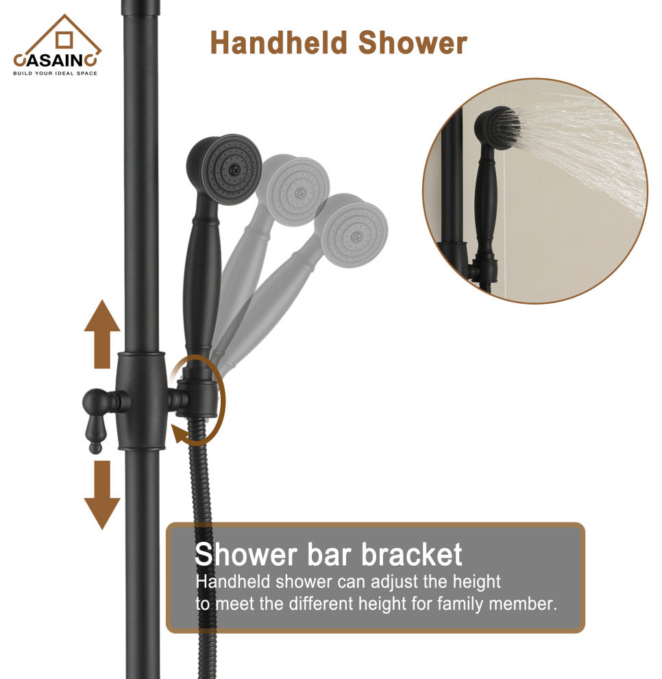 10inch Wall Mount Exposed Pipe Rainfall Shower System with Hand Shower, Matte Black