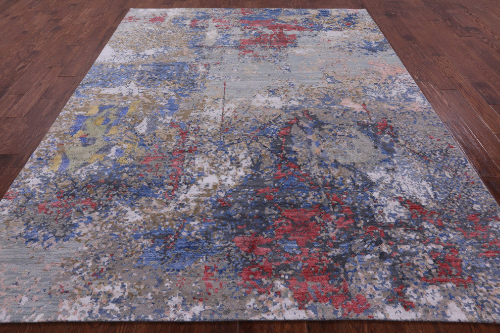 Abstract Wool and Silk Hand Knotted Rug 8' 1" X 10' 1" Q12094