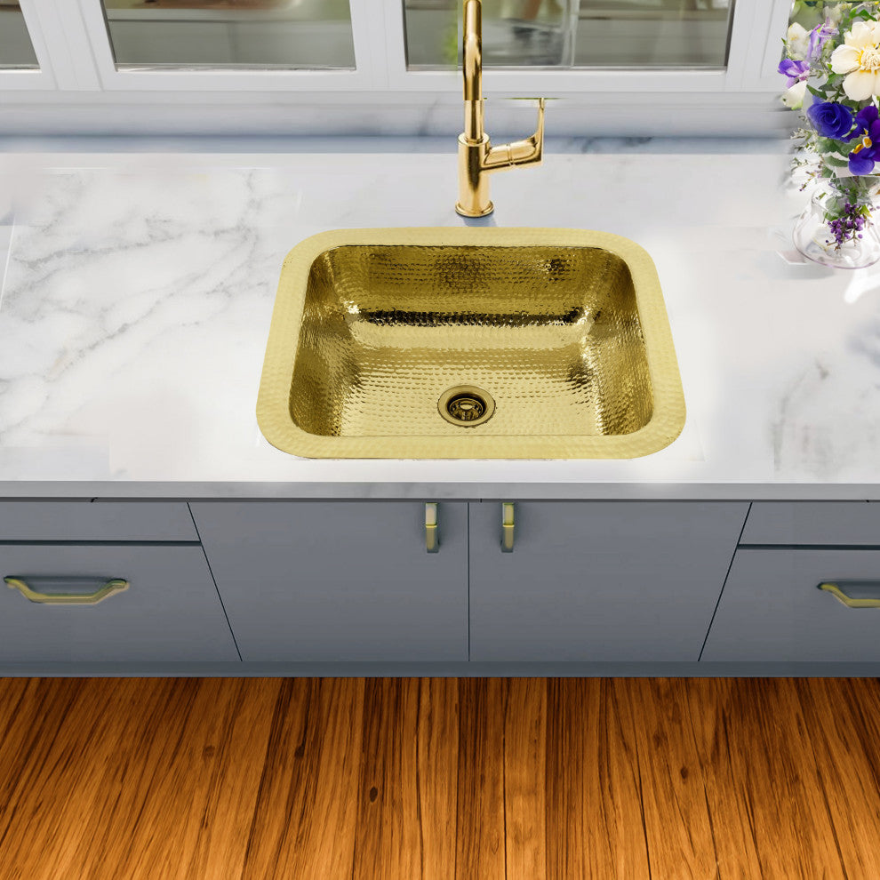 Nantucket Sinks 17.5"x14.5" Rectangle Undermount Bar Sink, Polished Brass