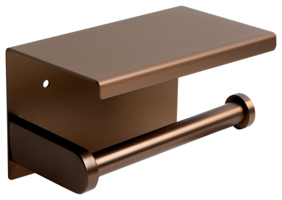 Brushed Copper Pvd Stainless Steel Toilet Paper Holder W Shelf