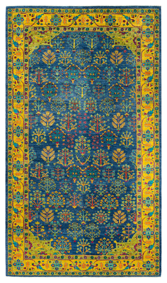 Eclectic, One-of-a-Kind Handmade Area Rug Blue, 13' 10" x 7' 10"