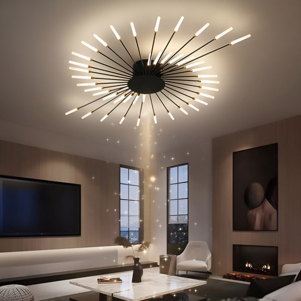 Willisau | Luxury LED Sun Ceiling Light, Black, 18 Heads