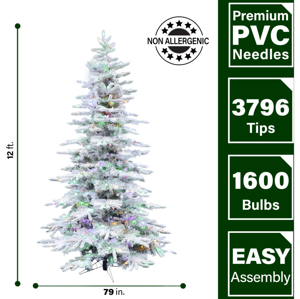 12' Flocked Mountain Pine Christmas Tree With Music