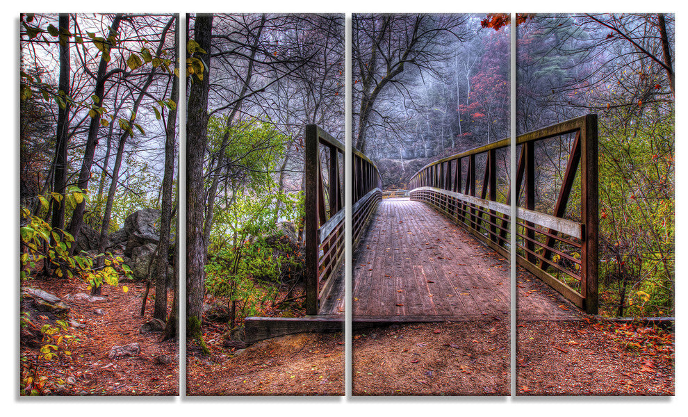 "Beautiful Bridge Over Creek" Landscape Photo Wall Art, 4 Panels, 48"x28"
