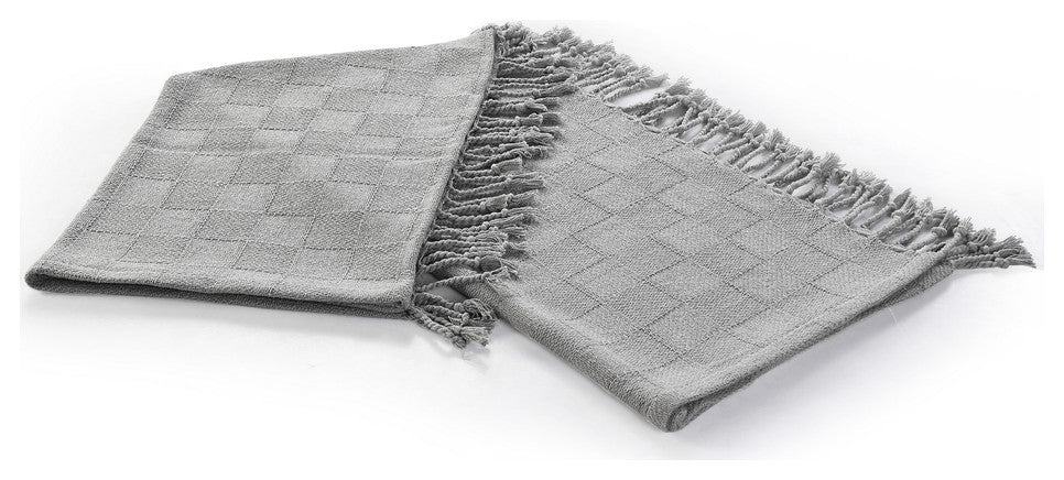 Gray Woven Cotton Solid Color Throw Blanket