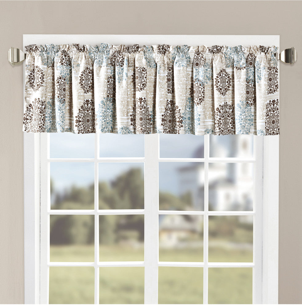 Marina Medallion Printed, Dark Gray/Granite, 2-Piece Valance Set