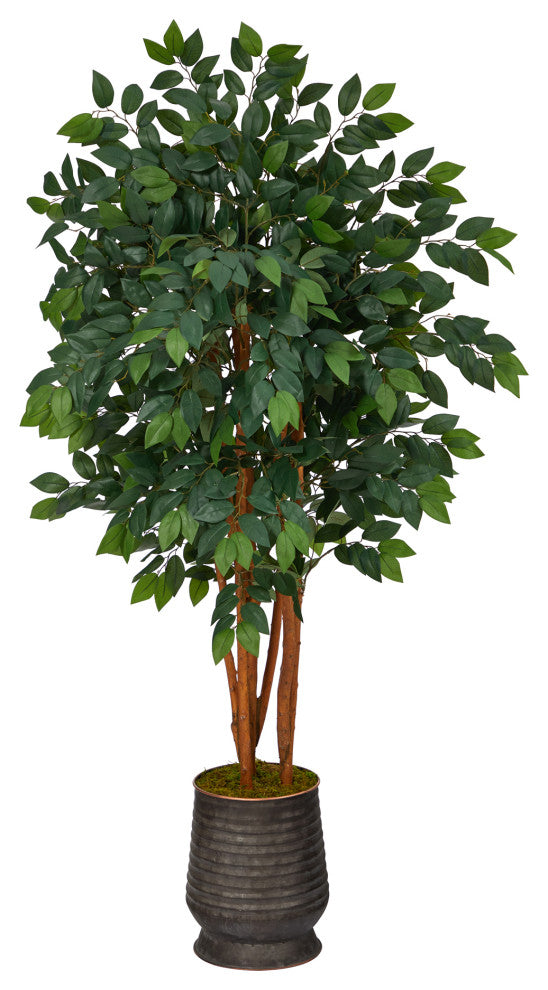 57" Sakaki Artificial Tree, Ribbed Metal Planter