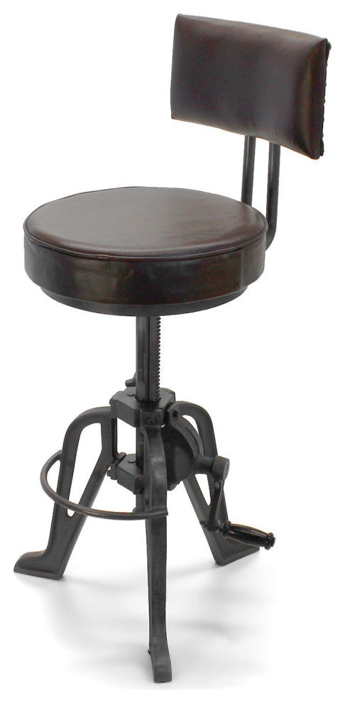 Industrial Adjustable Height Crank Leather Dining Chair - Iron Base