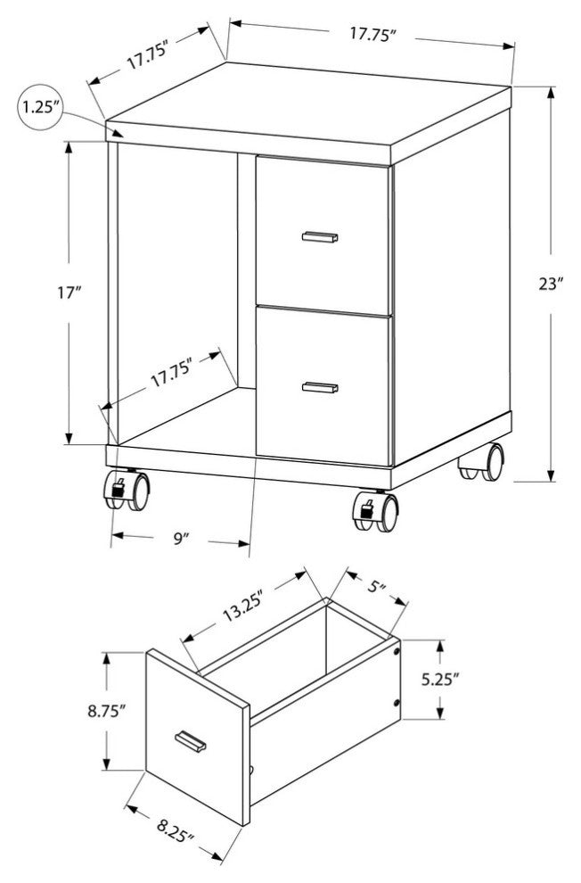 Office Cabinet - Dark Taupe With 2 Drawers On Castors