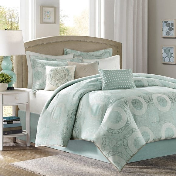Madison Park Jacquard 7-Piece Comforter Set With Flange, Mint, Queen
